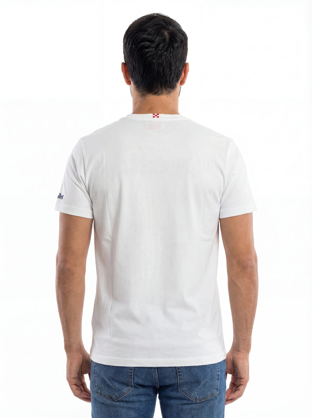 Modello a 45 gradi t-shirt bianco scritta “Spider Man” Saint Barth cotone