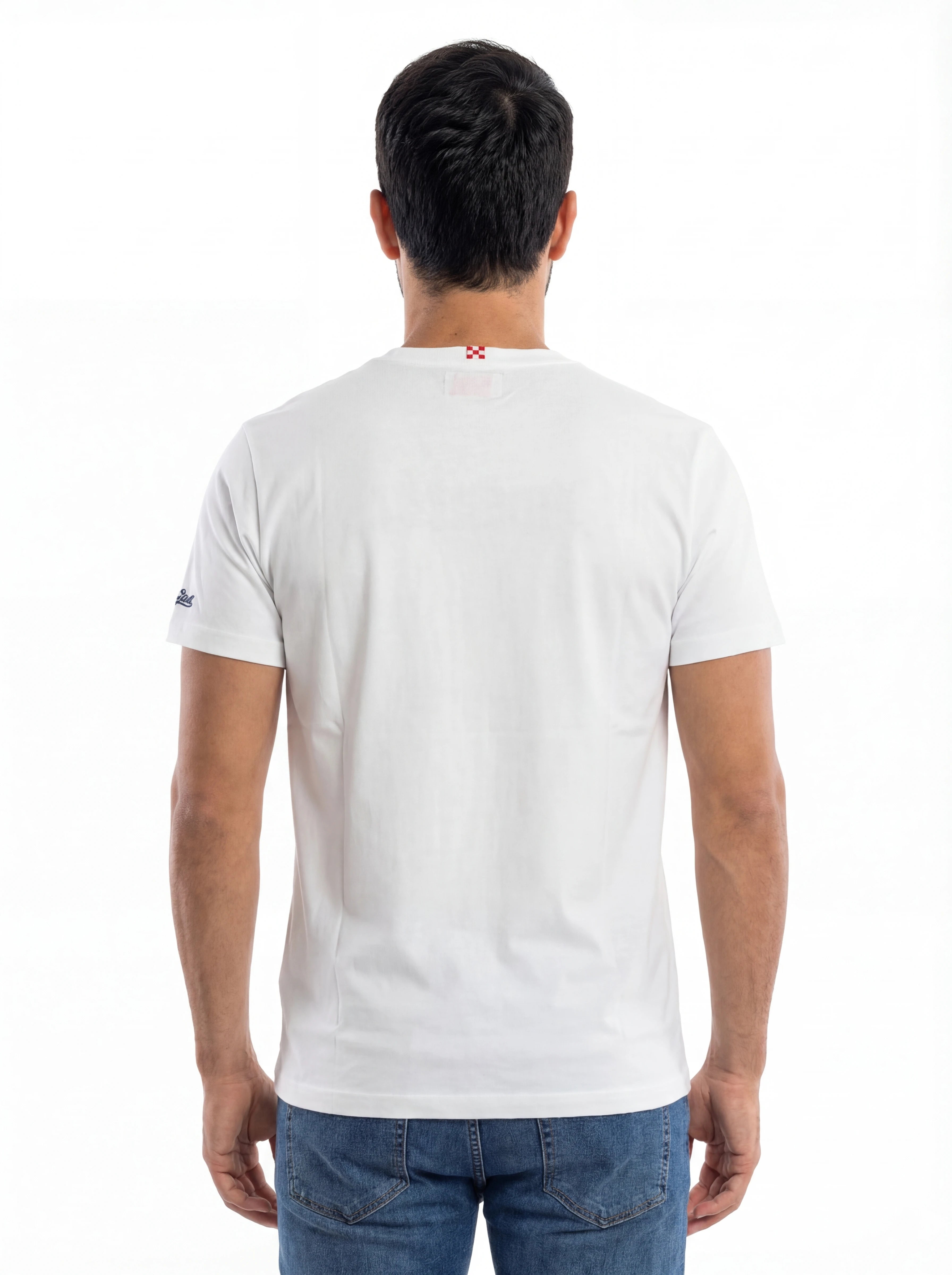 Modello a 45 gradi t-shirt bianco scritta “Spider Man” Saint Barth cotone