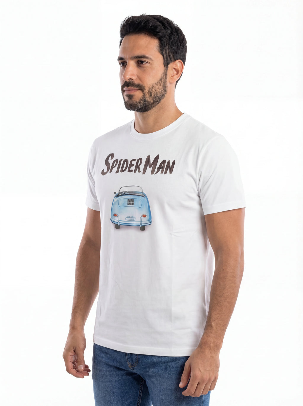Vista da dietro t-shirt bianco scritta “Spider Man” Saint Barth cotone
