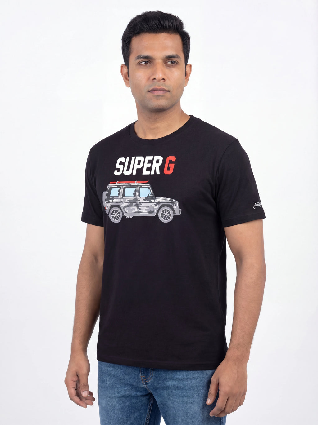 Vista da dietro t-shirt nero scritta “Super G” Saint Barth cotone