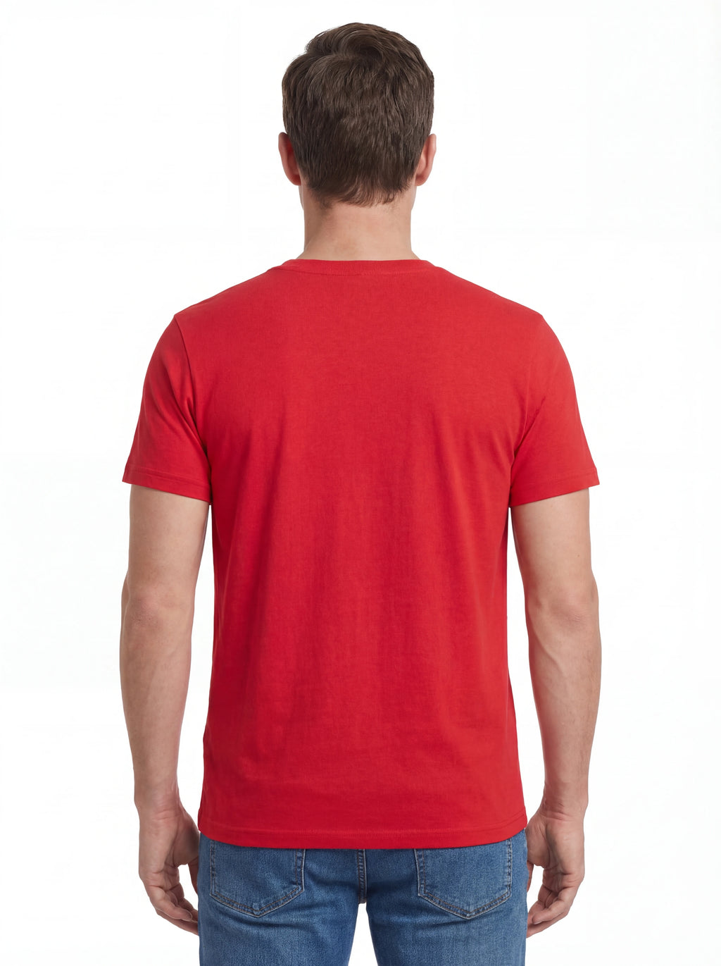 Modello a 45 gradi t-shirt rosso scritta “New York vs Los Angele” Saint Barth cotone