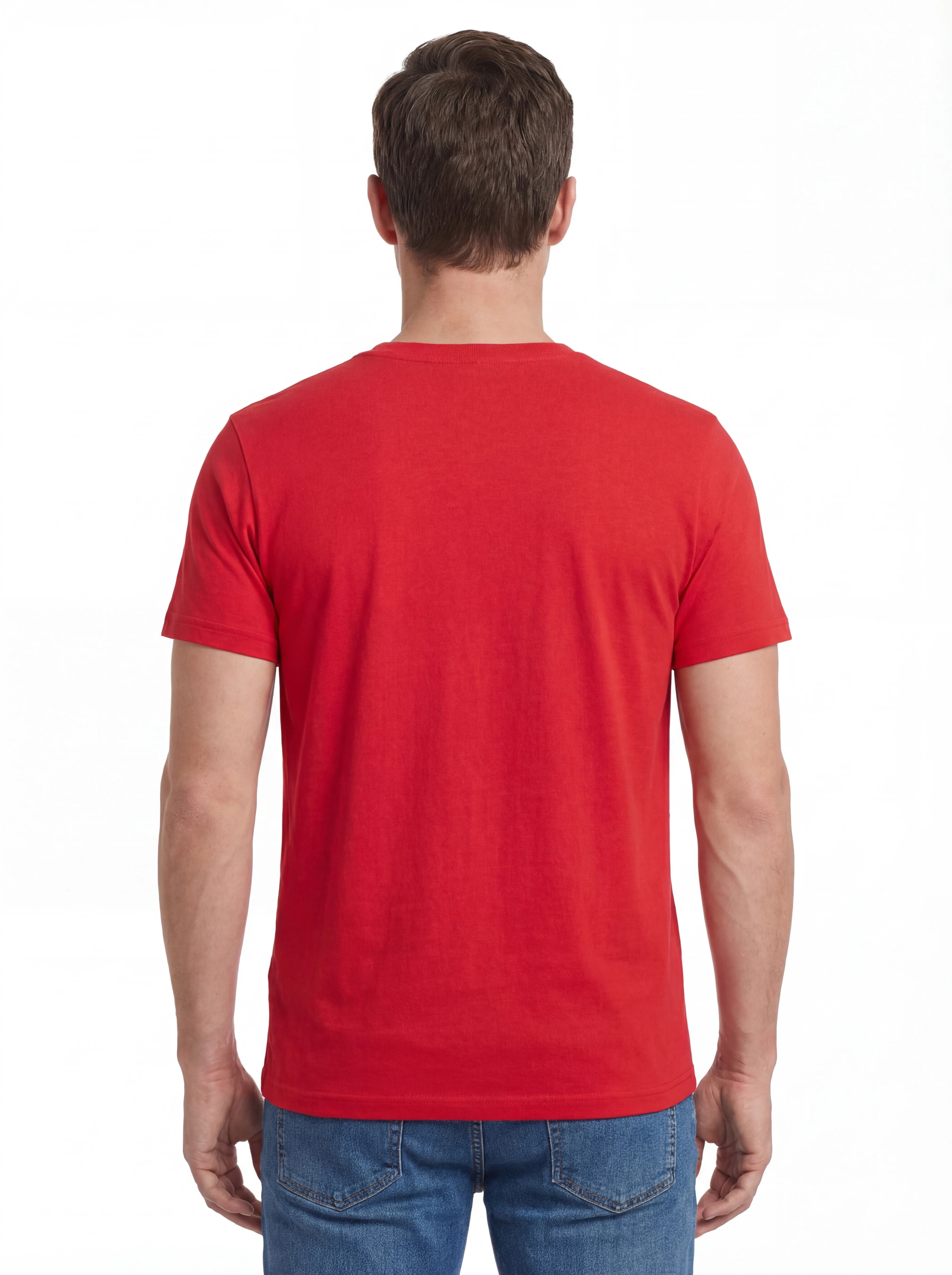 Modello a 45 gradi t-shirt rosso scritta “New York vs Los Angele” Saint Barth cotone