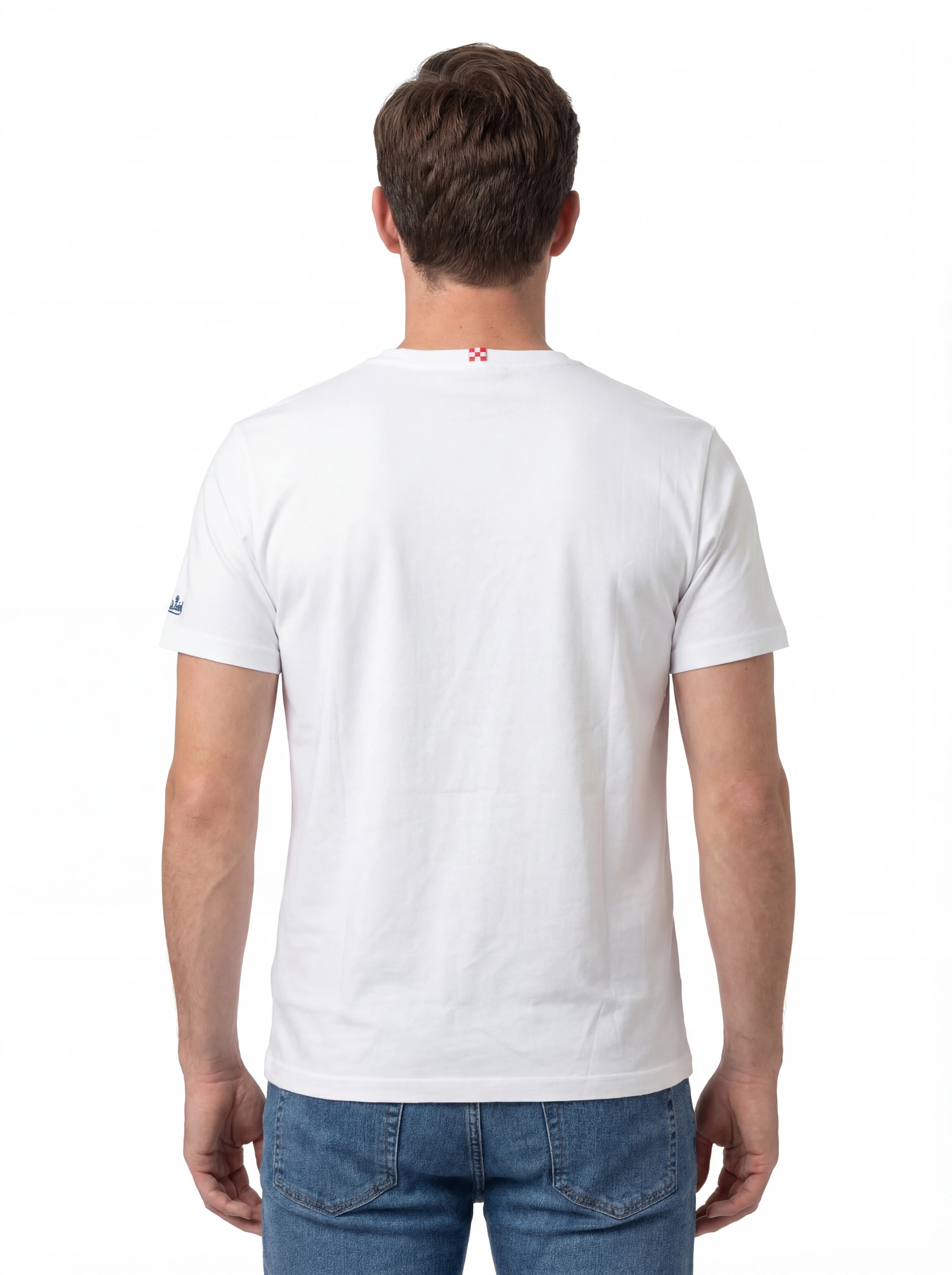 T-shirt su sfondo neutro frontale t-shirt bianco scritta “IBIZA ES VEDRA’” Saint Barth cotone