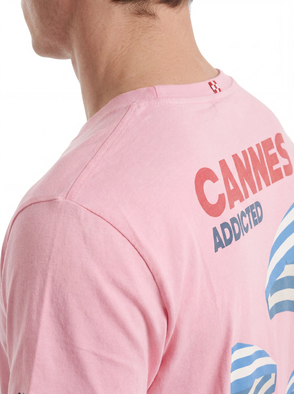 Vista da dietro t-shirt rosa scritta “CANNES Addicted” Saint Barth cotone