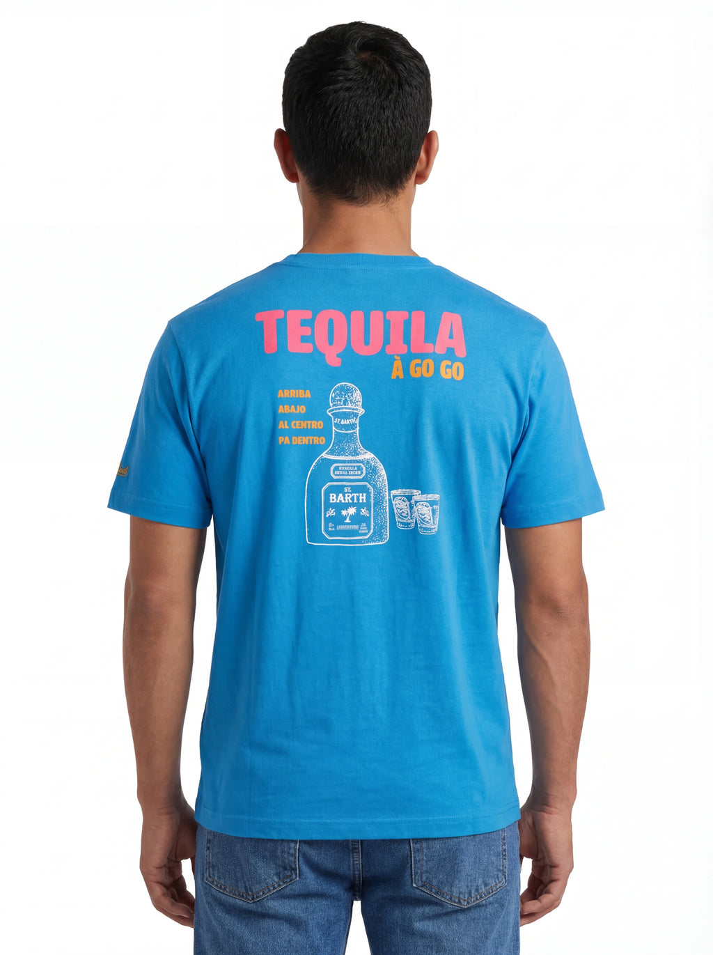 Vista da dietro t-shirt bluette scritta “TEQUILA a Go Go” Saint Barth cotone