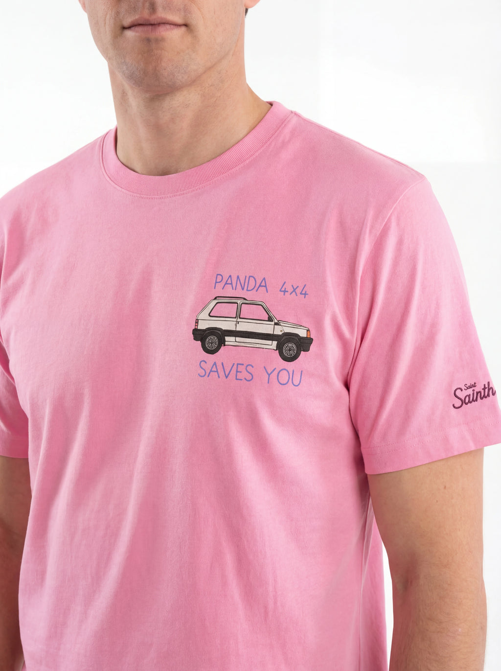 Vista da dietro t-shirt fucsia scritta “Panda 4 x 4 Save You” Saint Barth cotone