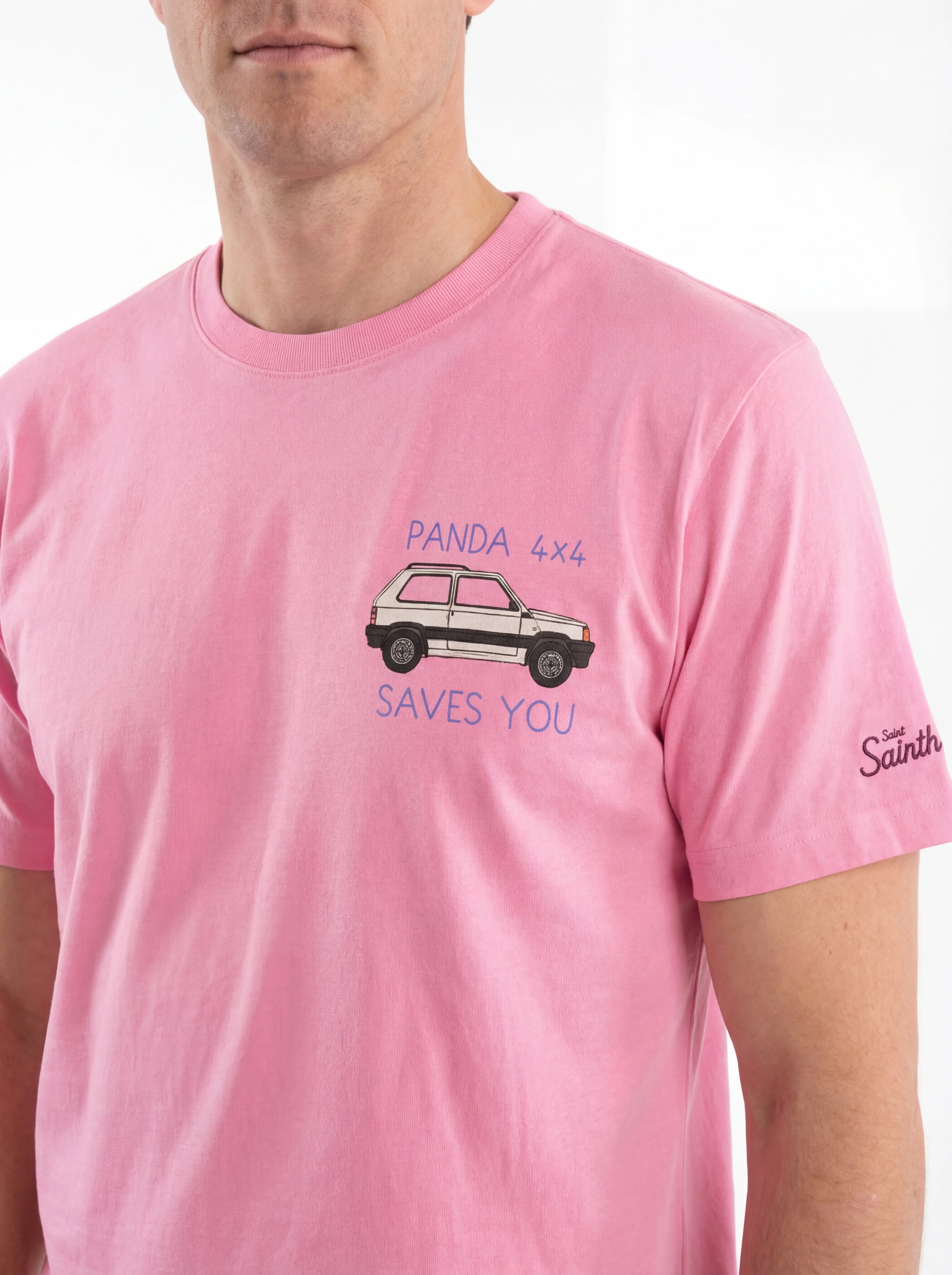 Vista da dietro t-shirt fucsia scritta “Panda 4 x 4 Save You” Saint Barth cotone