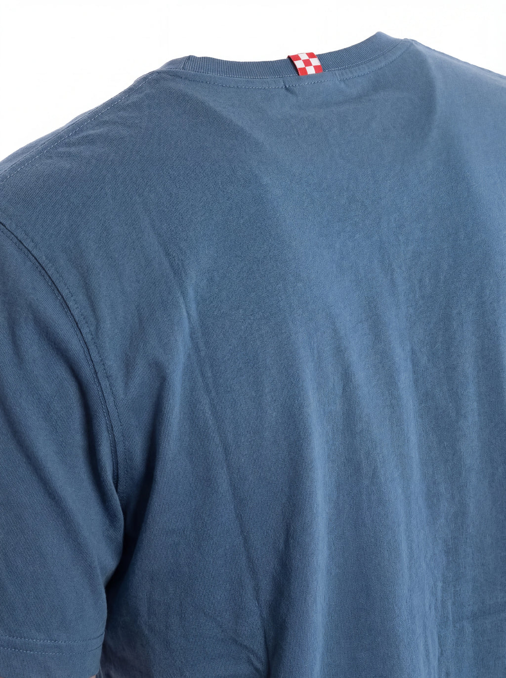 T-shirt su sfondo neutro frontale t-shirt blu scritta “DOMANI SMETTO” Saint Barth cotone