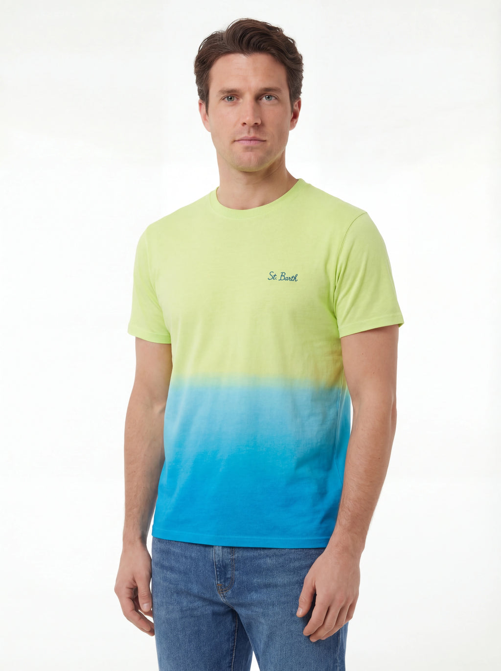 Vista da dietro t-shirt giallo scritta “St.Barth” Saint Barth cotone