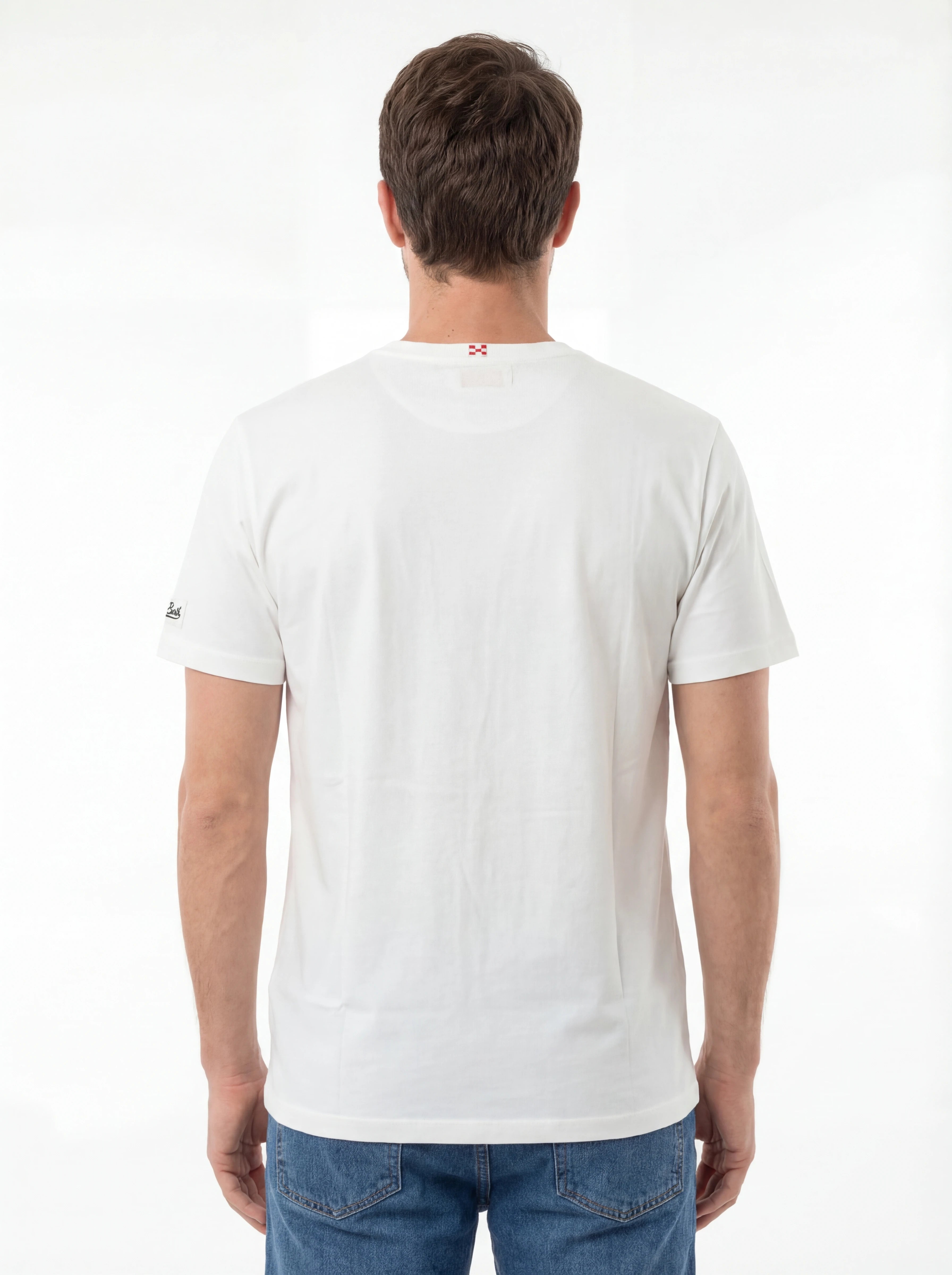 Modello a 45 gradi t-shirt bianco scritta “APRÈS PADEL” Saint Barth cotone