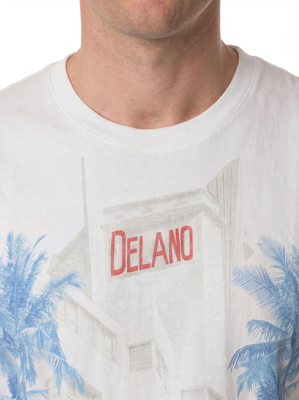 Vista da dietro t-shirt azzurro scritta “Palme Azzurre” Saint Barth