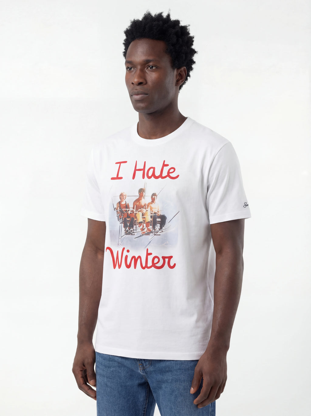 Vista da dietro t-shirt bianco scritta “I HATE WINTER” Saint Barth cotone