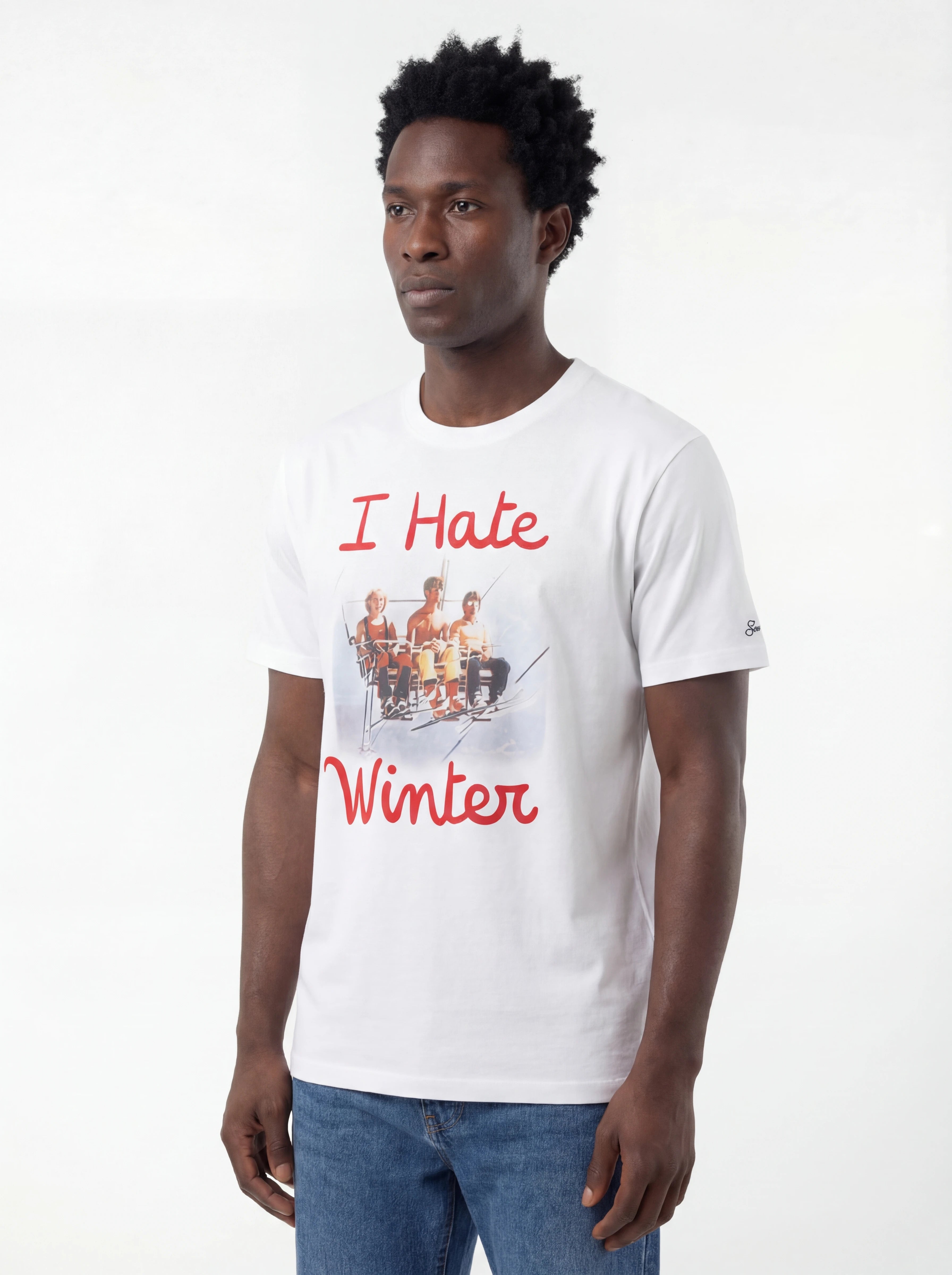 Vista da dietro t-shirt bianco scritta “I HATE WINTER” Saint Barth cotone