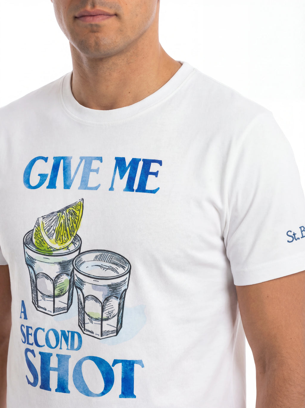 T-shirt su sfondo neutro frontale t-shirt bianco stampa Saint Barth