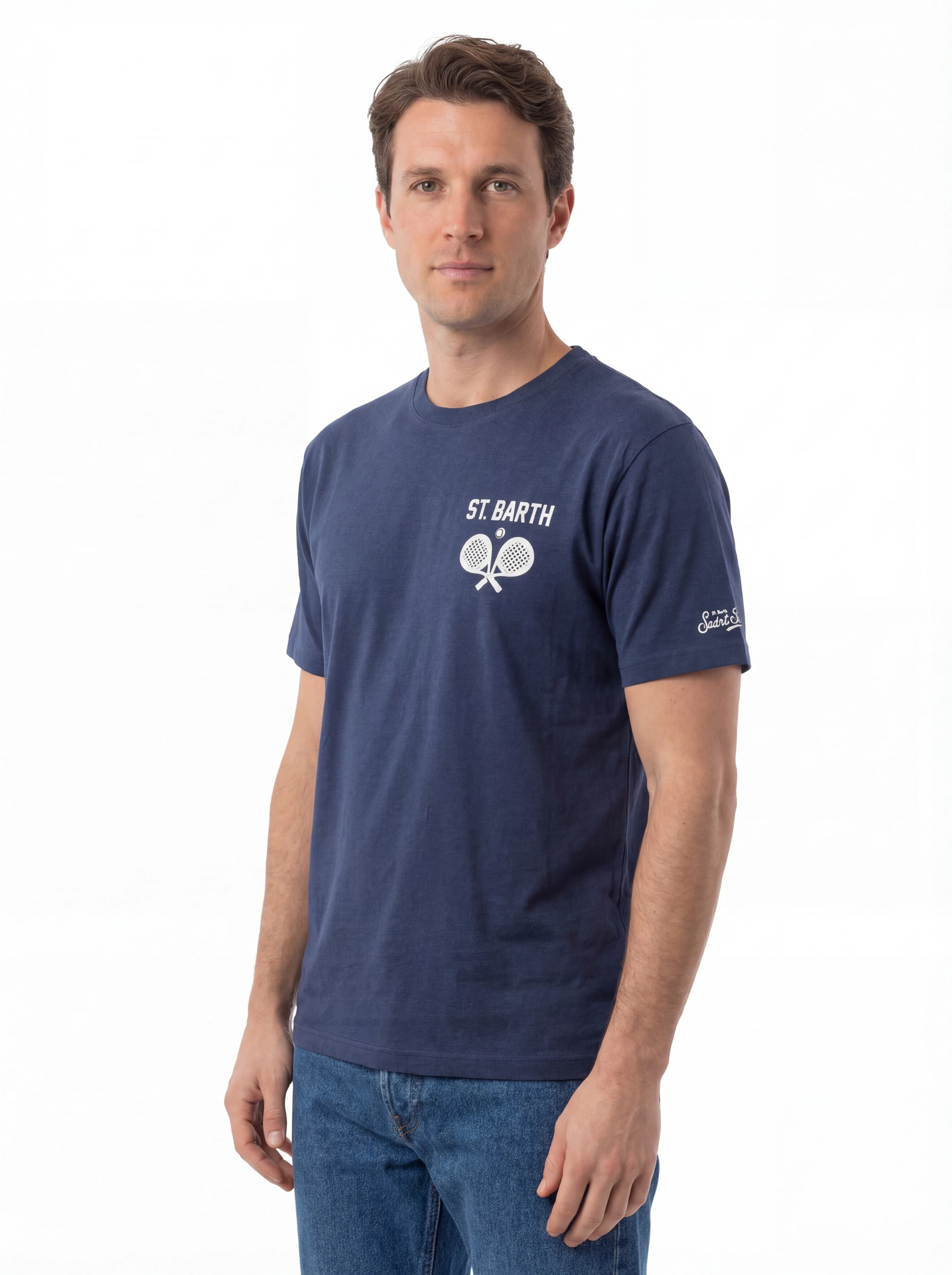 Vista da dietro t-shirt blu scritta “Padel Is My Second Lif” Saint Barth cotone