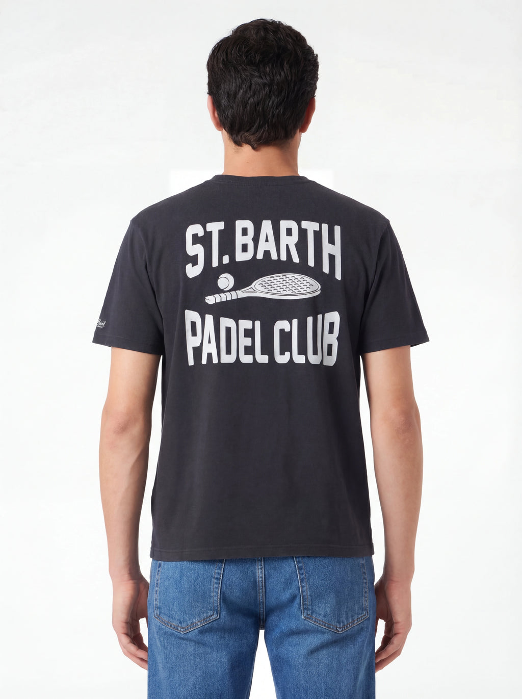 Modello a 45 gradi t-shirt nero scritta “padel” Saint Barth Arnott