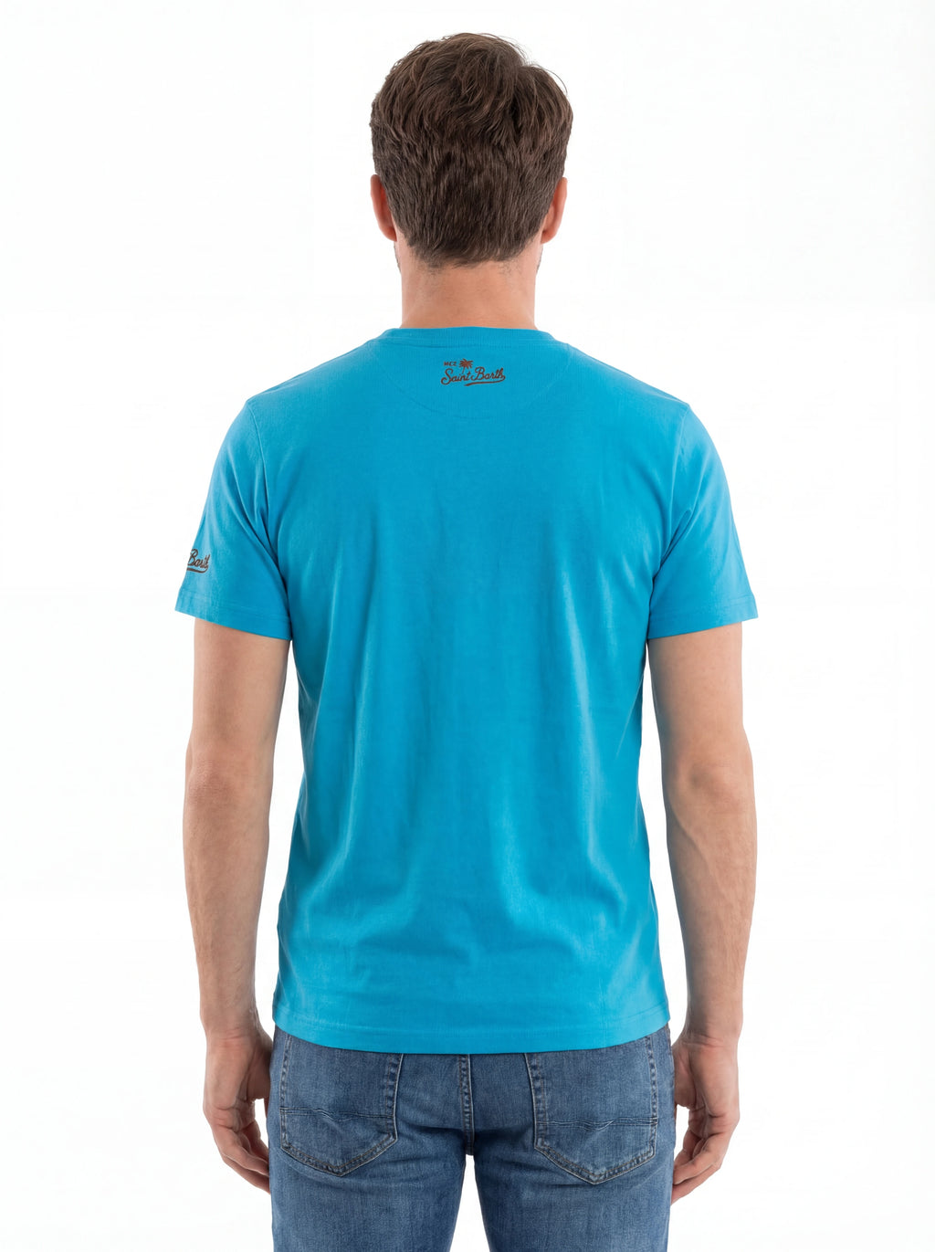 Modello a 45 gradi t-shirt azzurro spugna Saint Barth spugna