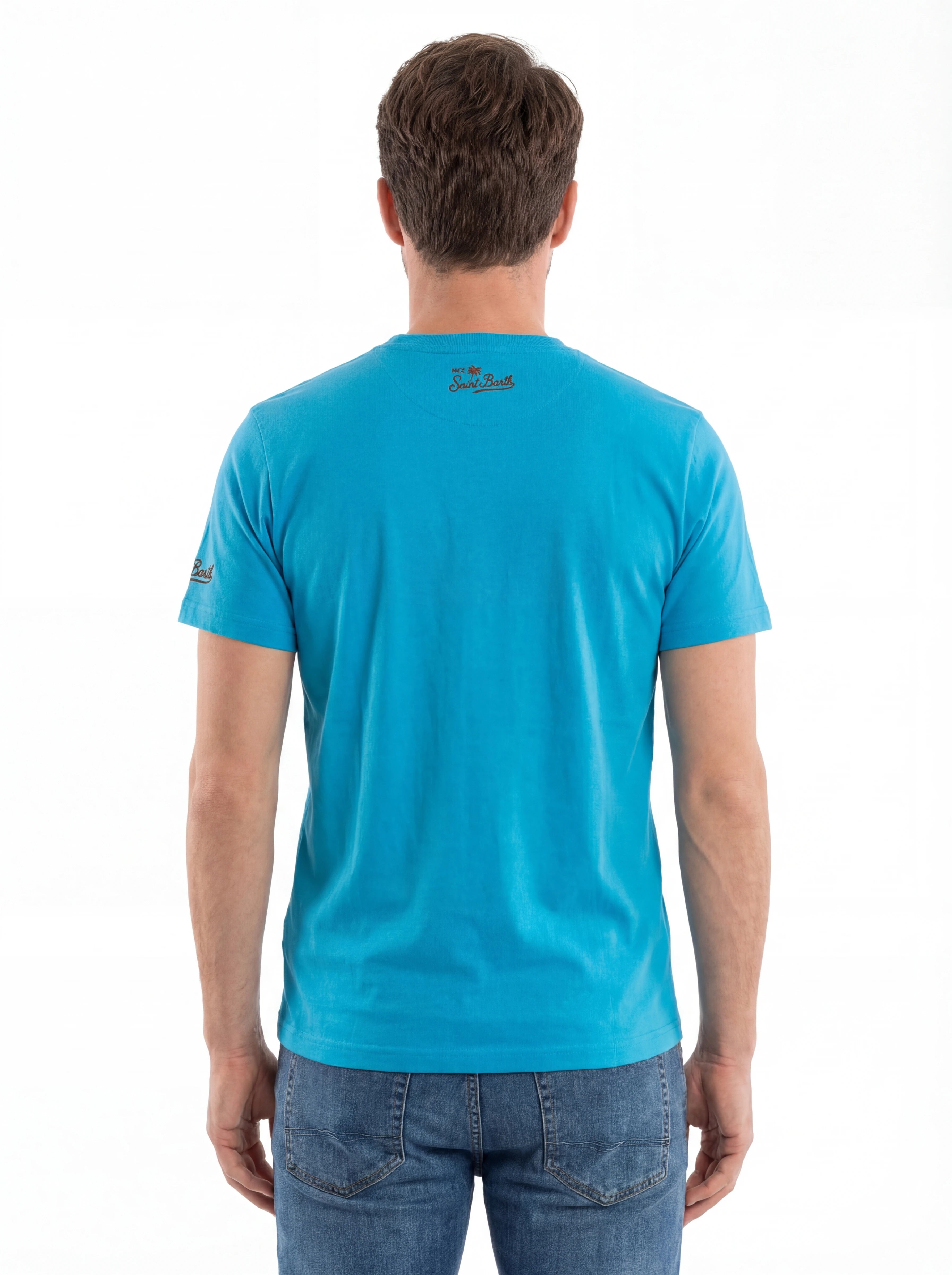 Modello a 45 gradi t-shirt azzurro spugna Saint Barth spugna