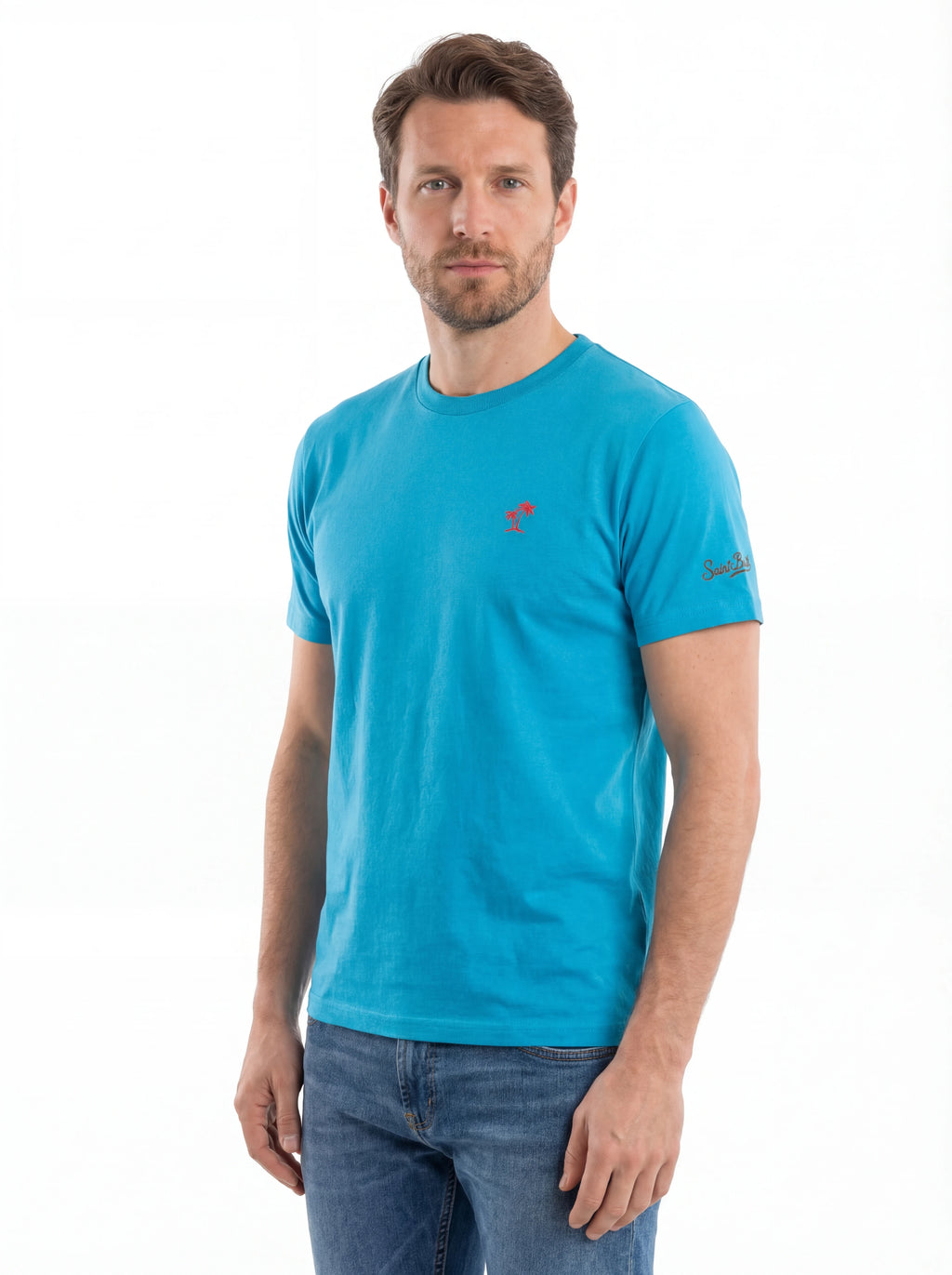 Vista da dietro t-shirt azzurro spugna Saint Barth spugna GARY