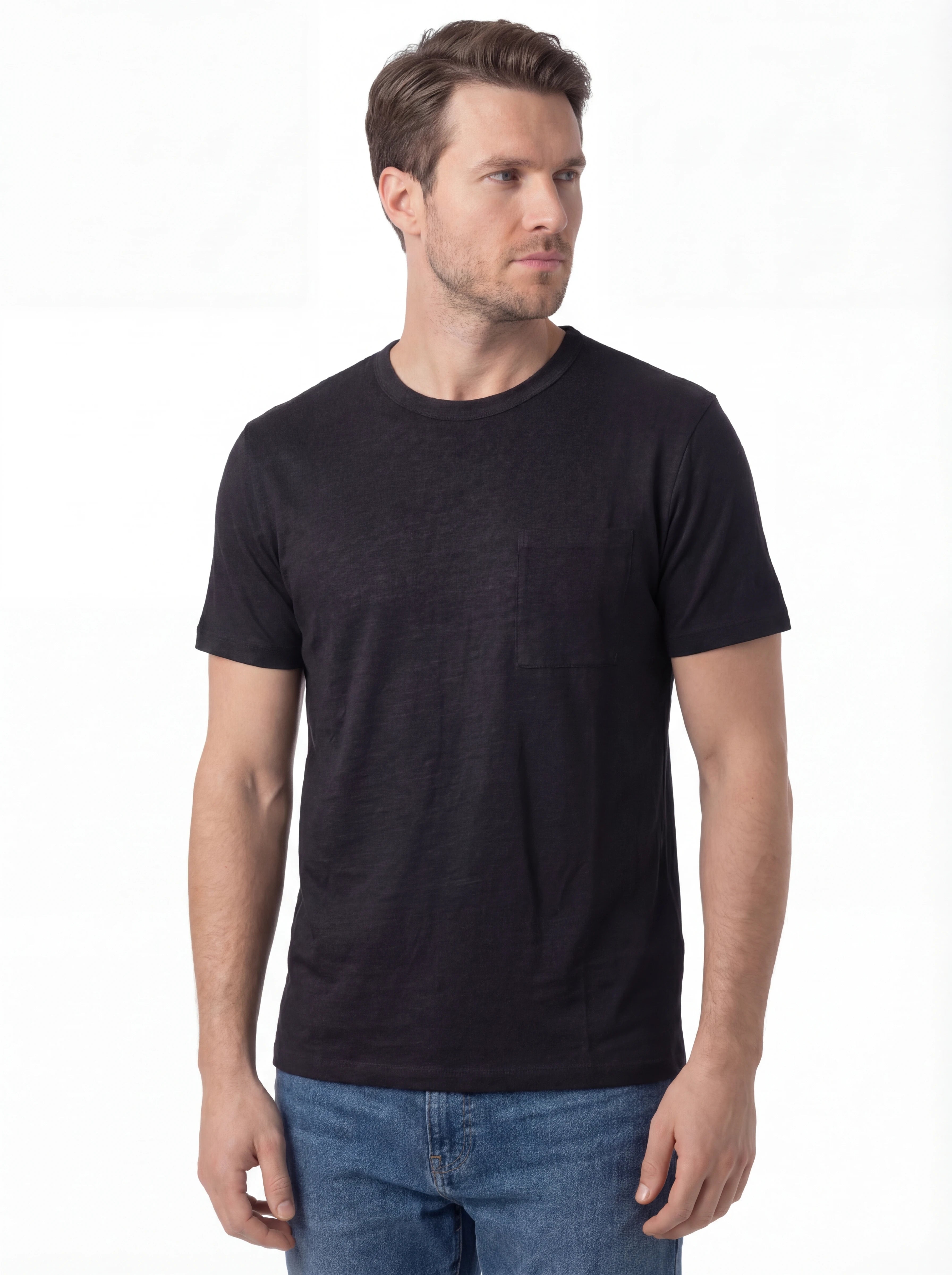 Dettaglio t-shirt nero texture lino Saint Barth lino Ecstasea