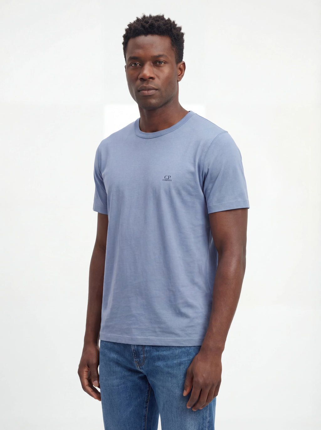 t-shirt celeste nan vista posteriore logo Stampa Scritta con dettagli chiari