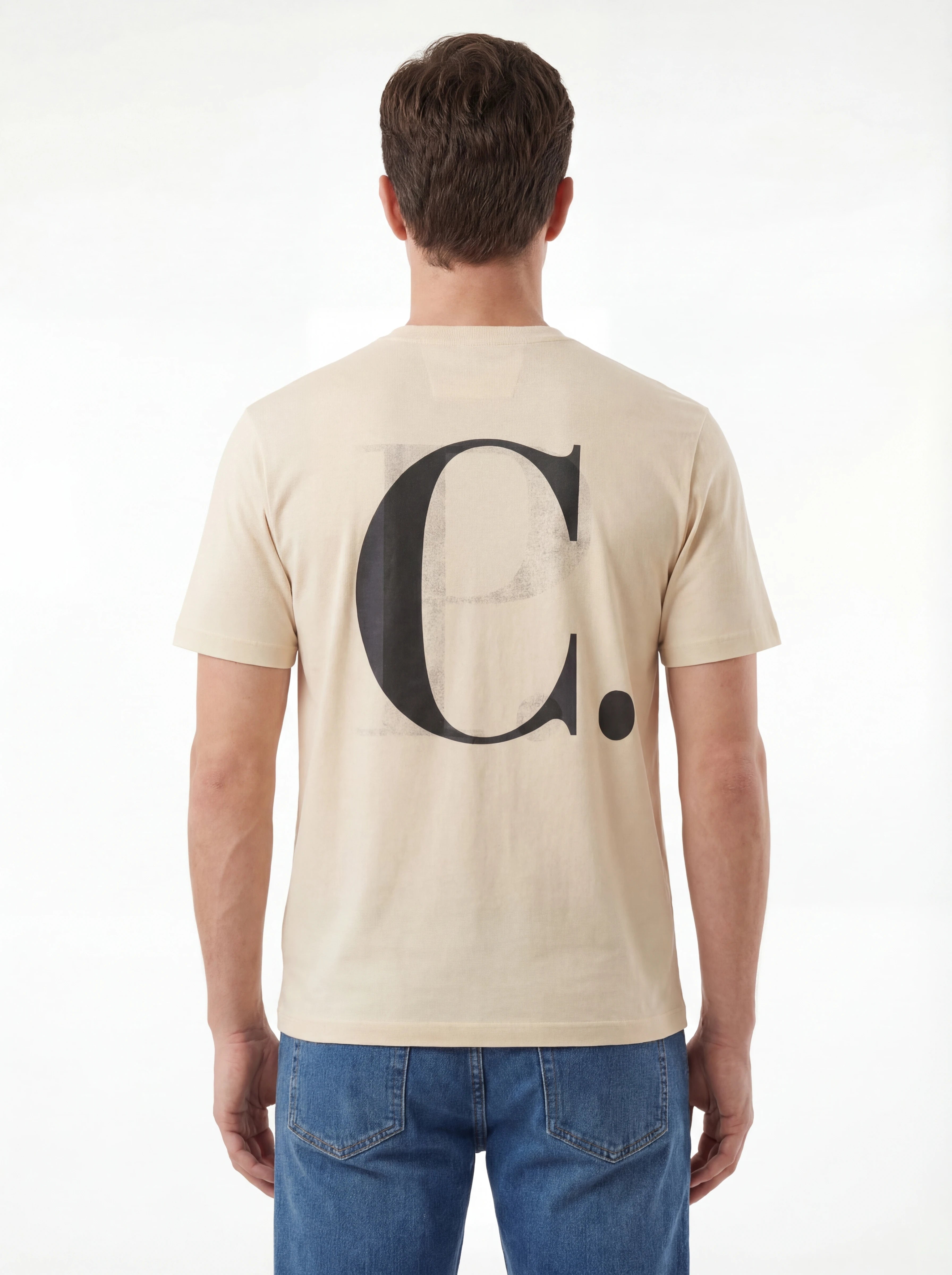 Vista da dietro di t-shirt panna nan logo Stampa Grafica cotone jersey