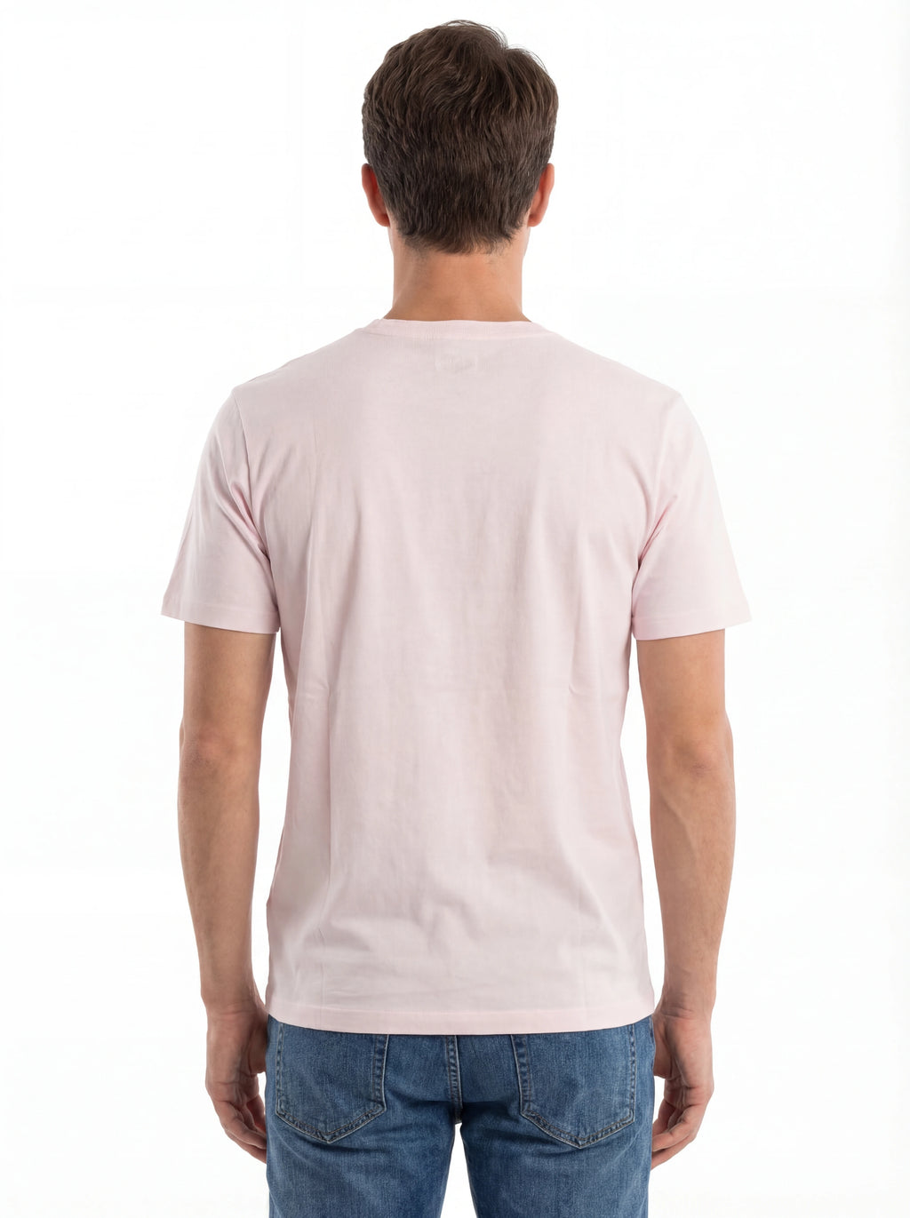 Vista da dietro di t-shirt rosa nan logo ricamato logo Ricamato