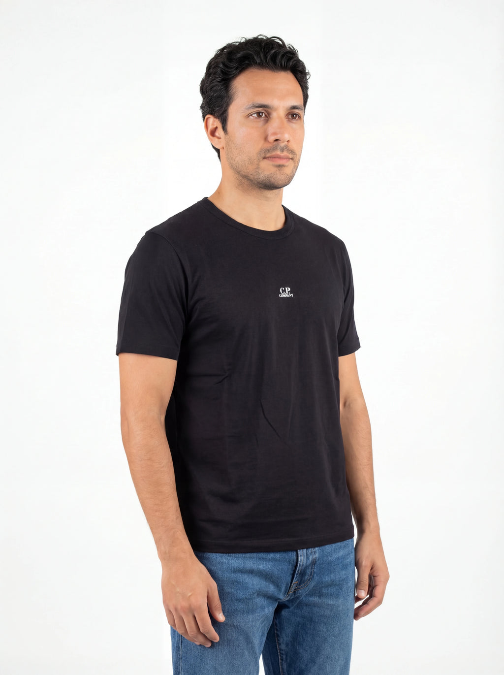 Vista da dietro di t-shirt nero nan logo Stampa con dettagli chiari