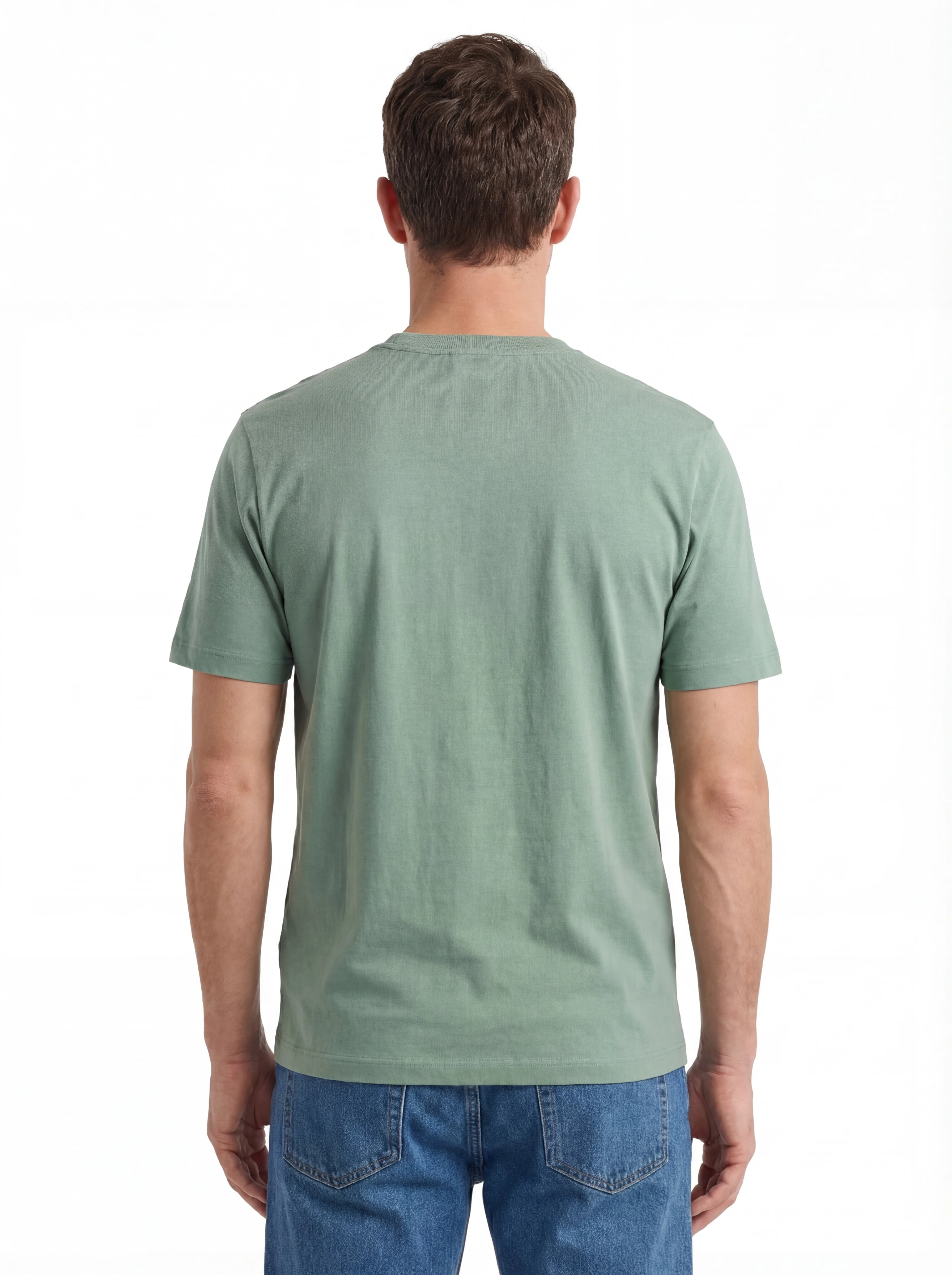 Vista da dietro di t-shirt verde nan logo Stampa cotone jersey