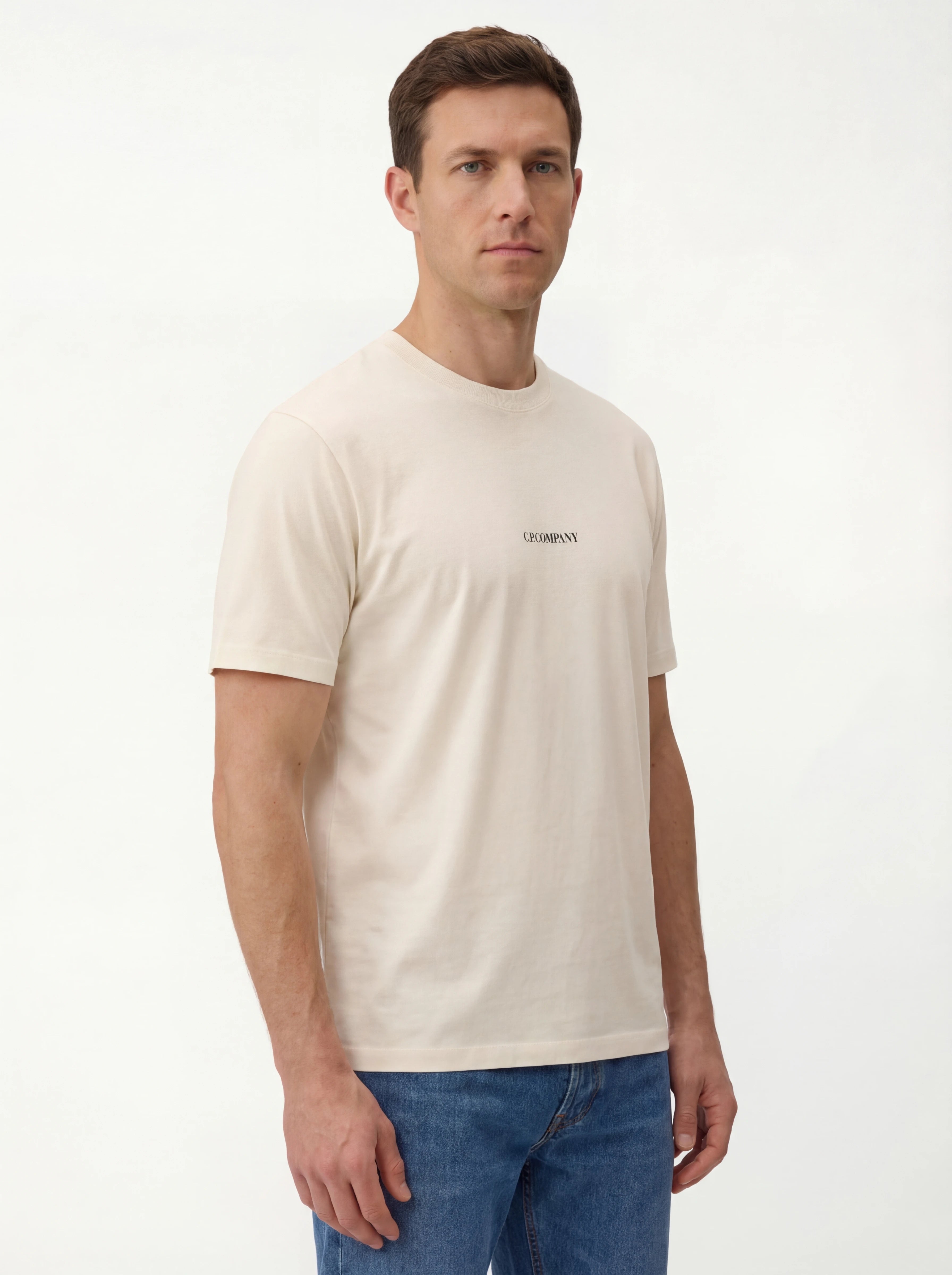 Dettaglio logo su t-shirt bianco nan logo Stampa cotone jersey