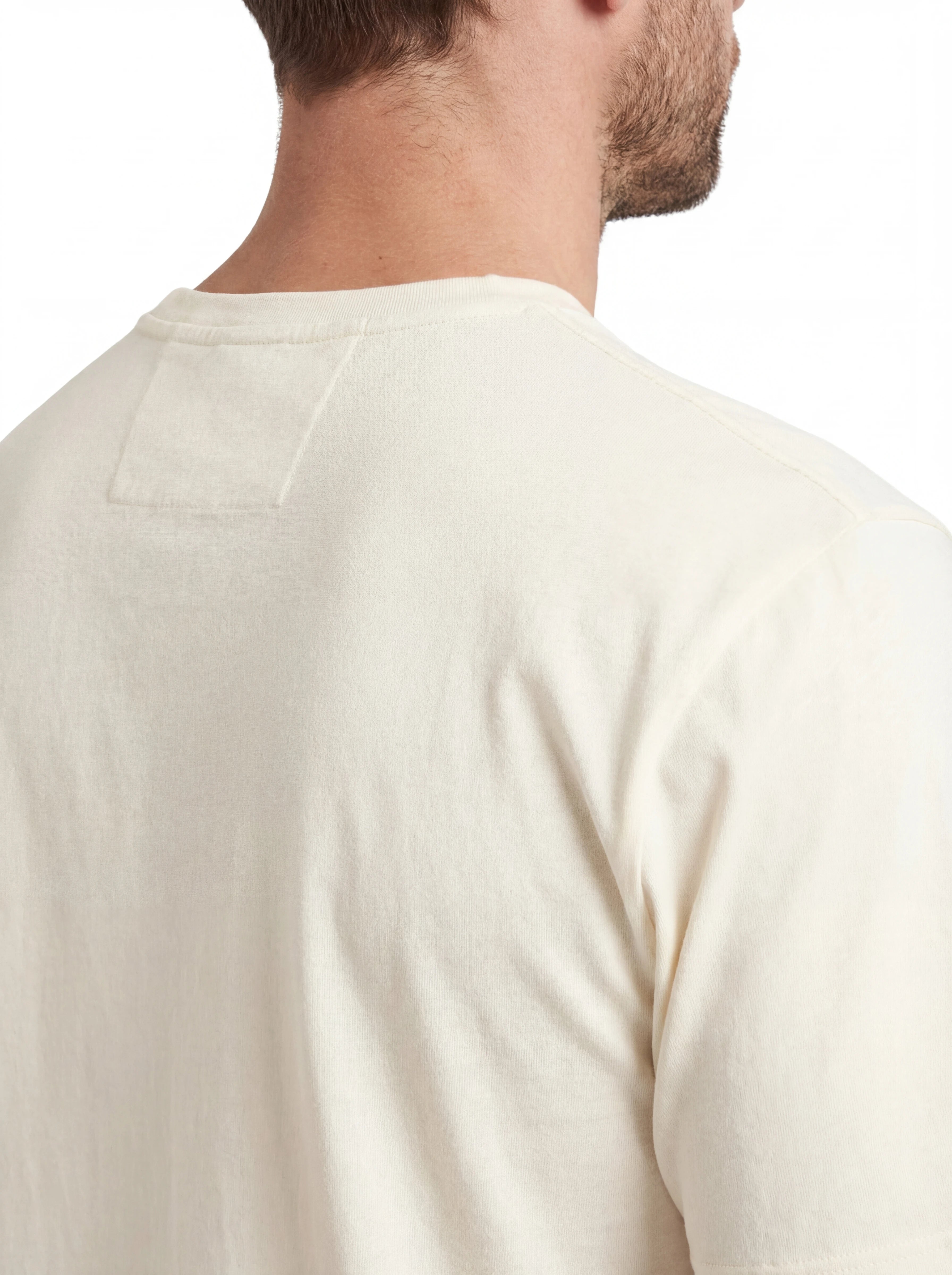 Vista da dietro di t-shirt bianco nan logo Stampa cotone mercerizzato