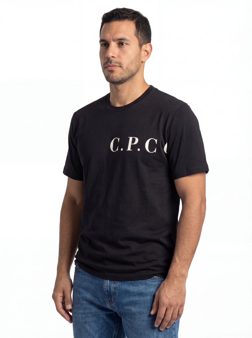 Vista da dietro di t-shirt blu nan logo Stampa cotone con dettagli chiari