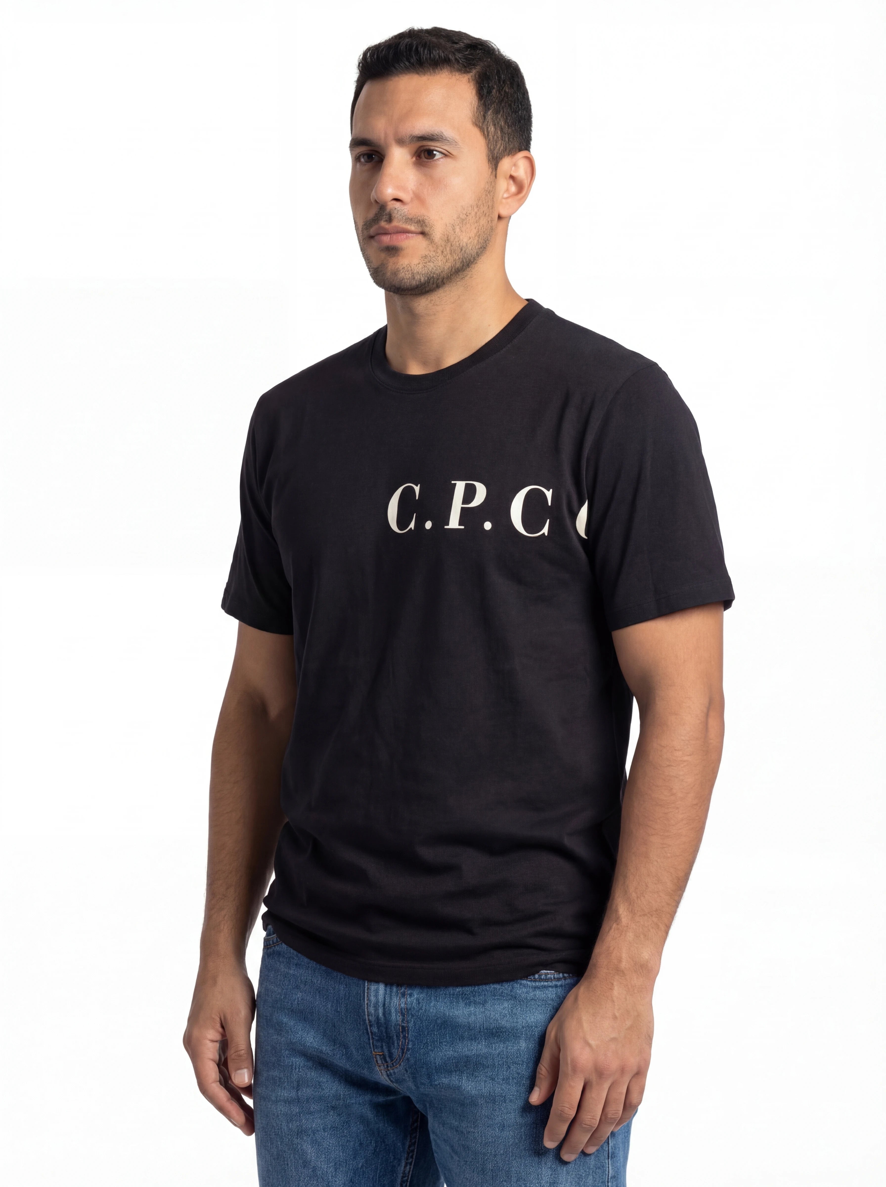 Vista da dietro di t-shirt blu nan logo Stampa cotone con dettagli chiari