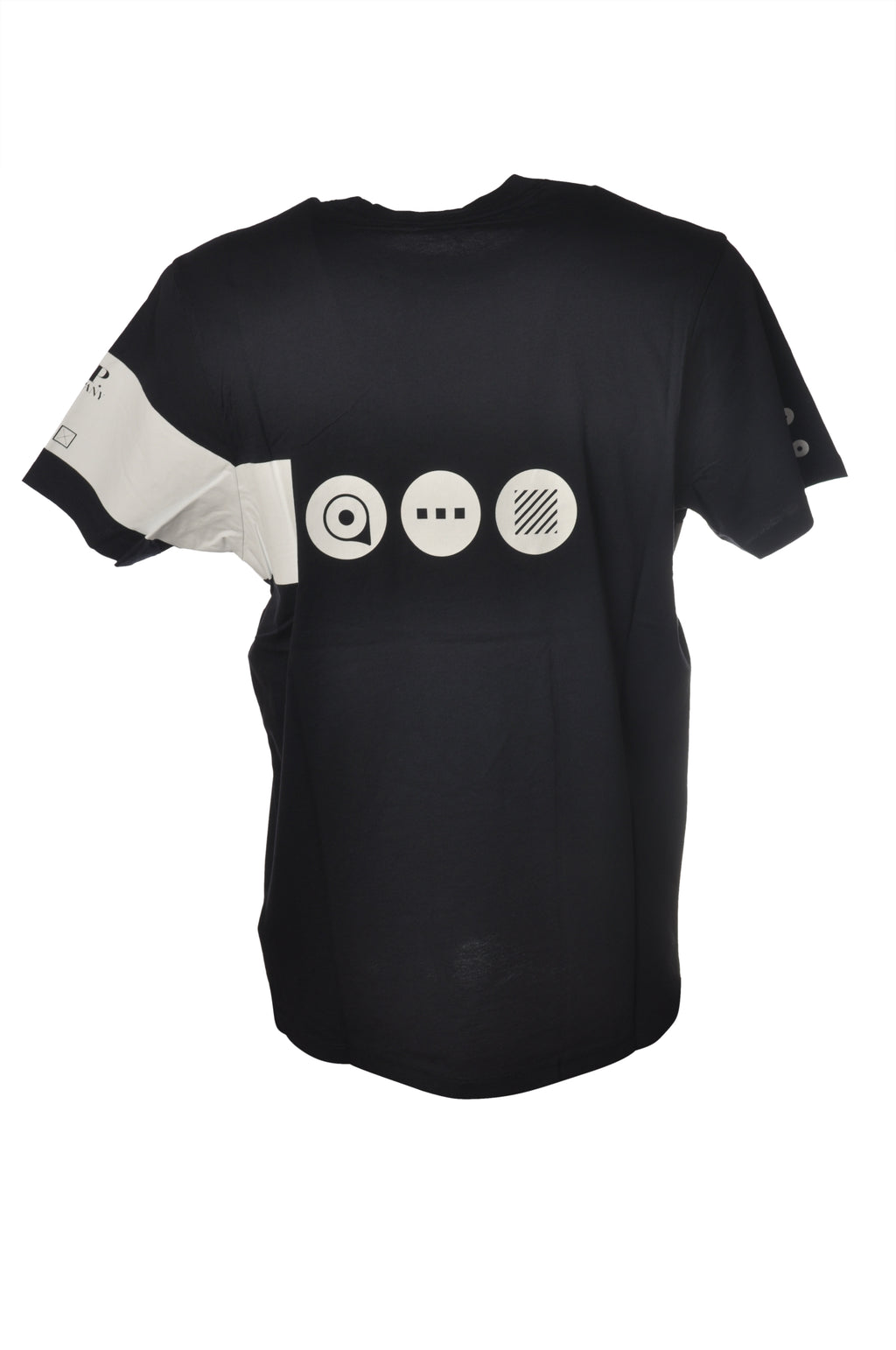 Vista da dietro di t-shirt blu nan Stampa con dettagli chiari